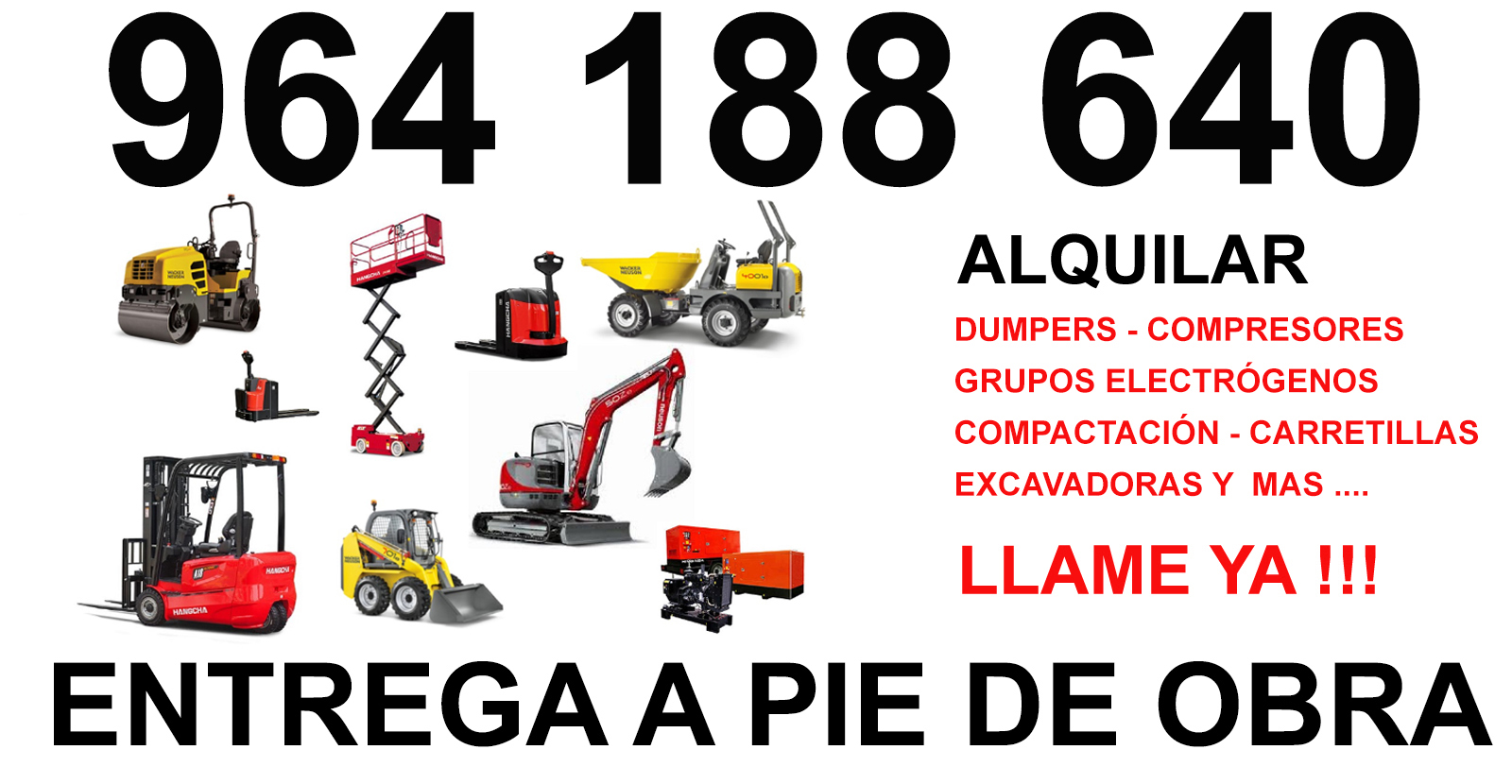 Maquinaria de obra disponible en alquiler en Castellón